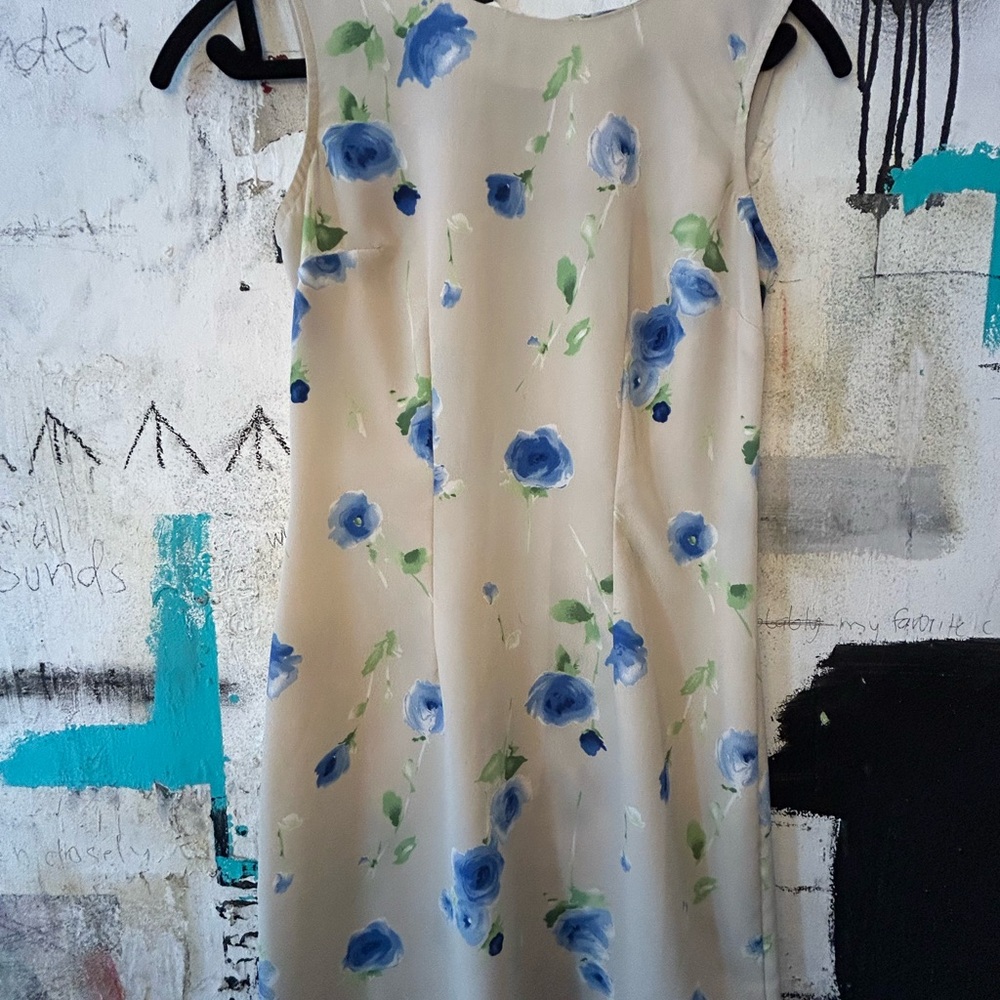 Floral Sleeveless Dress - Cream and Blue